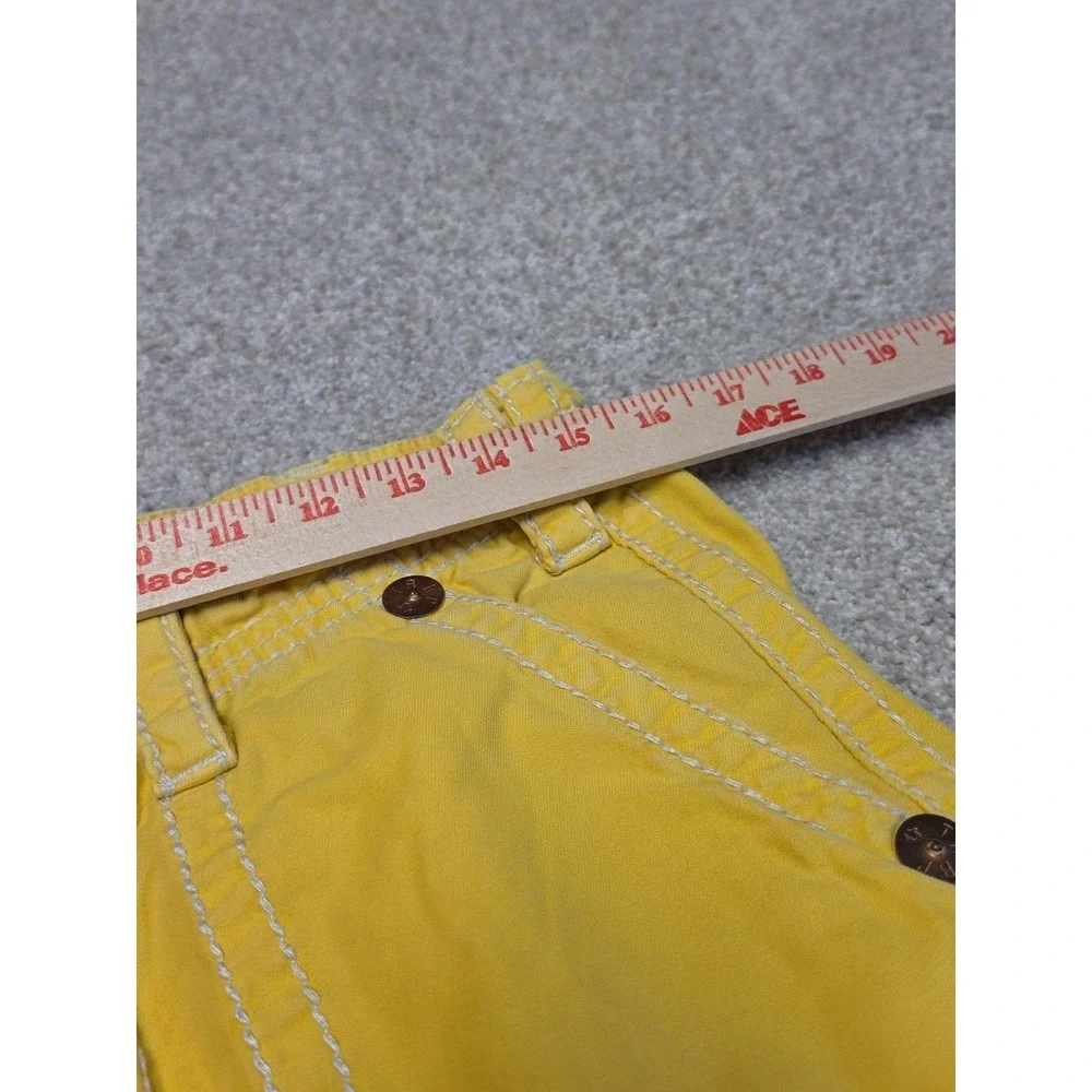 True‎ Religion Cargo Jean Shorts Y2K Yellow Jorts Streetwear Hip Hop Embroidered